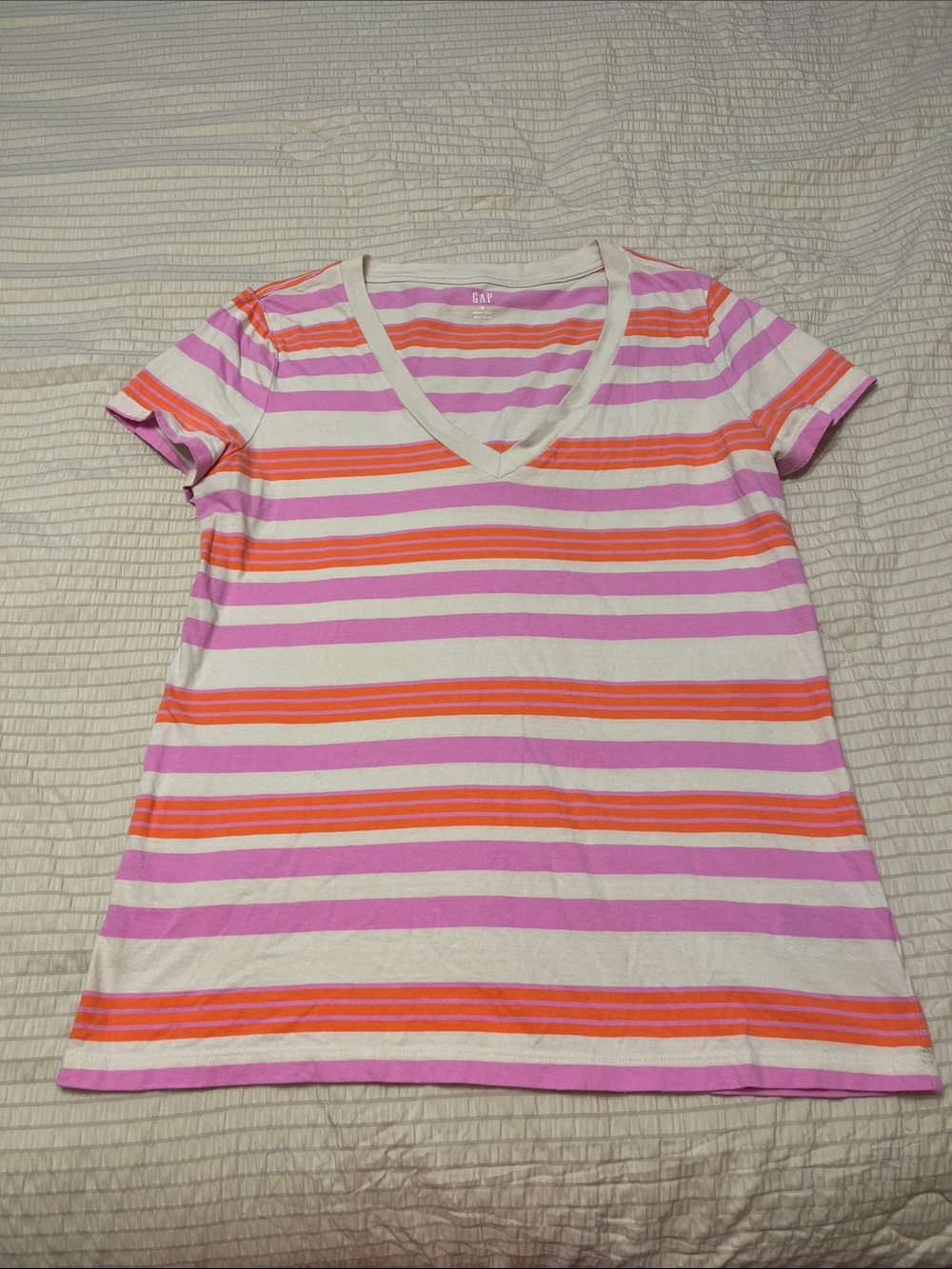 GAP Pink & Orange Striped V-Neck Tee